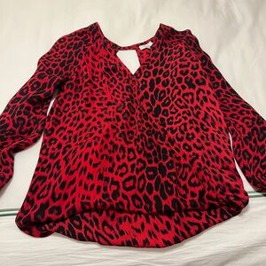 Parker Red and Black Leopard Print Blouse